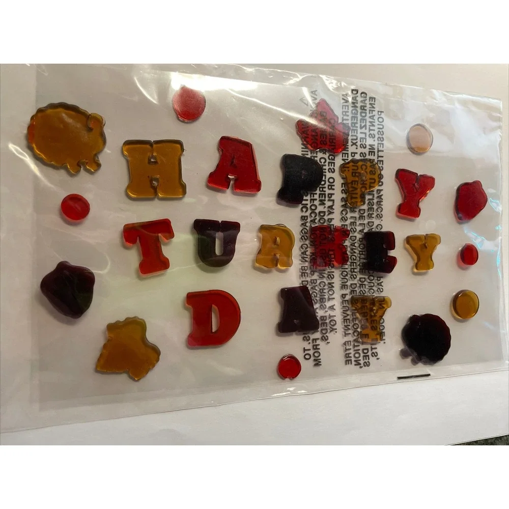 NEW Fall Autumn HAPPY‎ TURKEY DAY Thanksgiving Leaves 26 pc Window Gel Clings!
